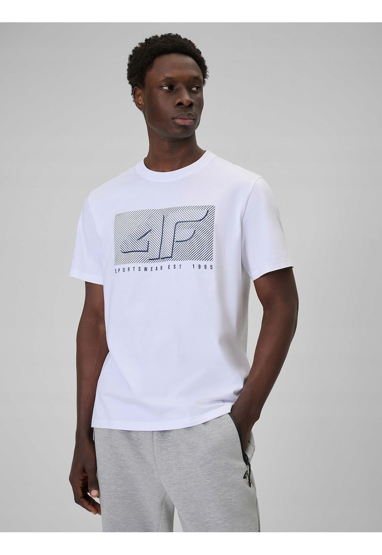 Tricou barbati alb - din bumbac - regular - cu imprimeu