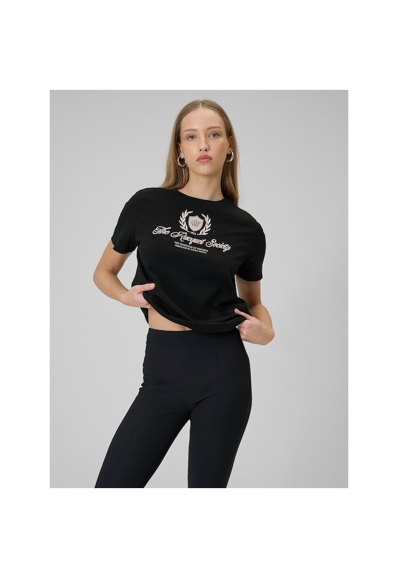 Tricou sport dama - boxy - imprimeu - negru - bumbac -