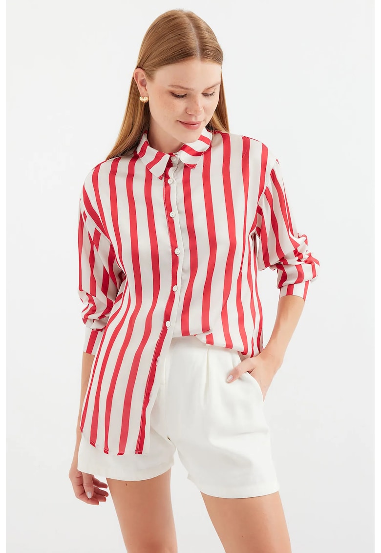 Camasa dama - Textil - Alb/Rosu