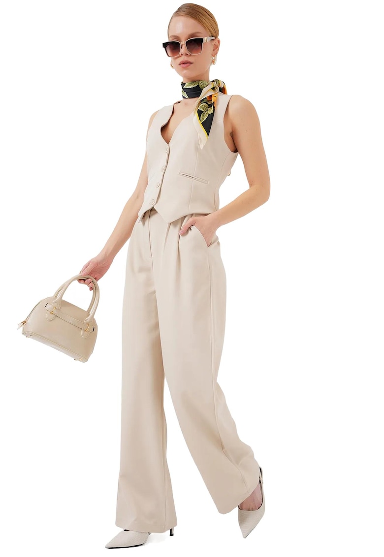 Compleu dama - Textil - Crem - Decolteu in V -