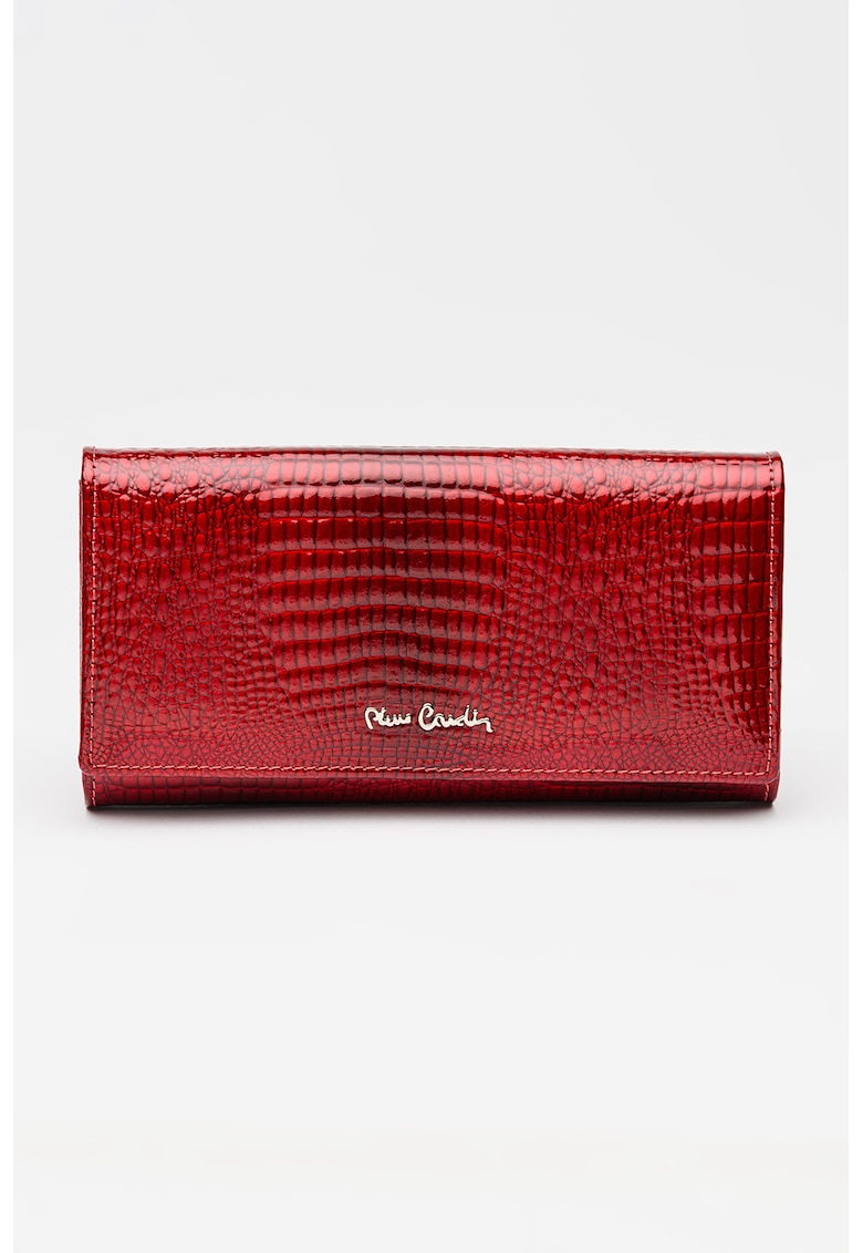 Portofel din piele cu aspect in relief - Rosu inchis