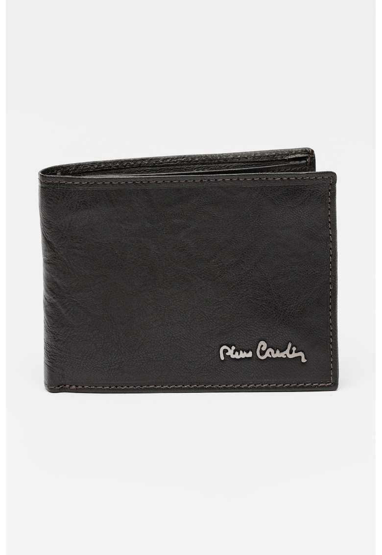 Portofel din piele cu logo metalic - Maro inchis