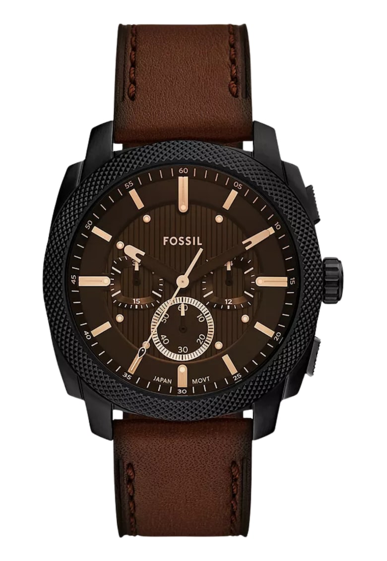 Мъжки часовник Machine Chronograph FS6101 - черен циферблат - кафява кожена каишка - 44x22mm