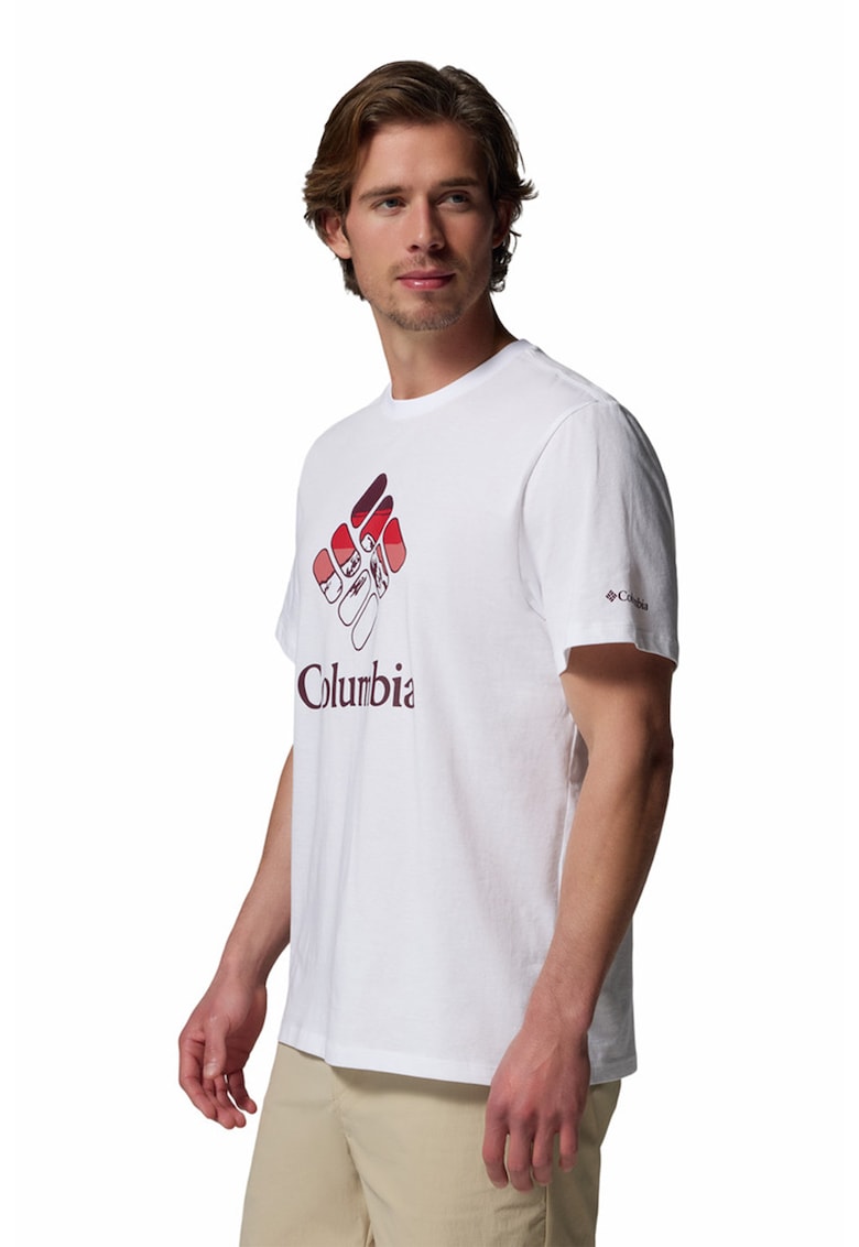 Tricou din bumbac organic cu imprimeu - Alb/Maro cognac/Rosu capsuna