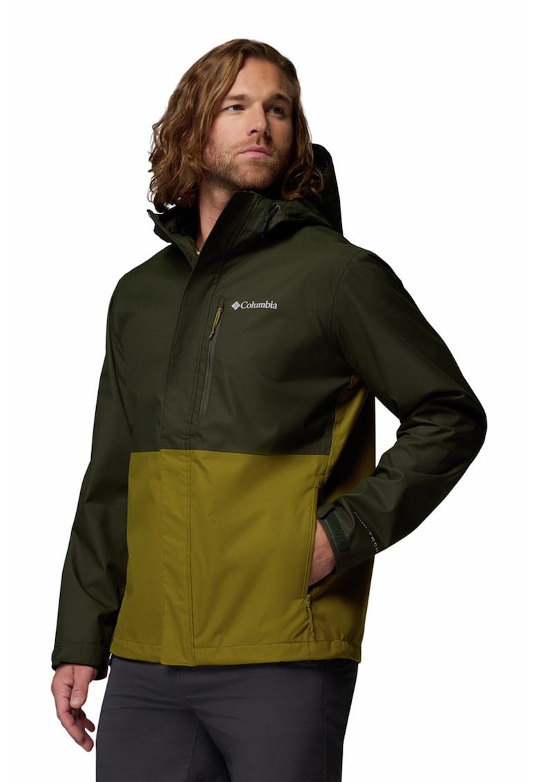 Jacheta cu model colorblock si gluga pentru drumetii Hikebound II - Verde masliniu/Kaki inchis