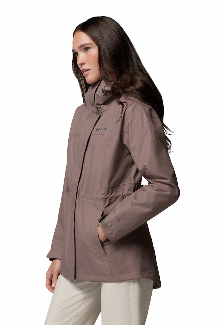 Jacheta cu gluga si talie ajustabila pentru drumetii Hikebound - Maro pamantiu