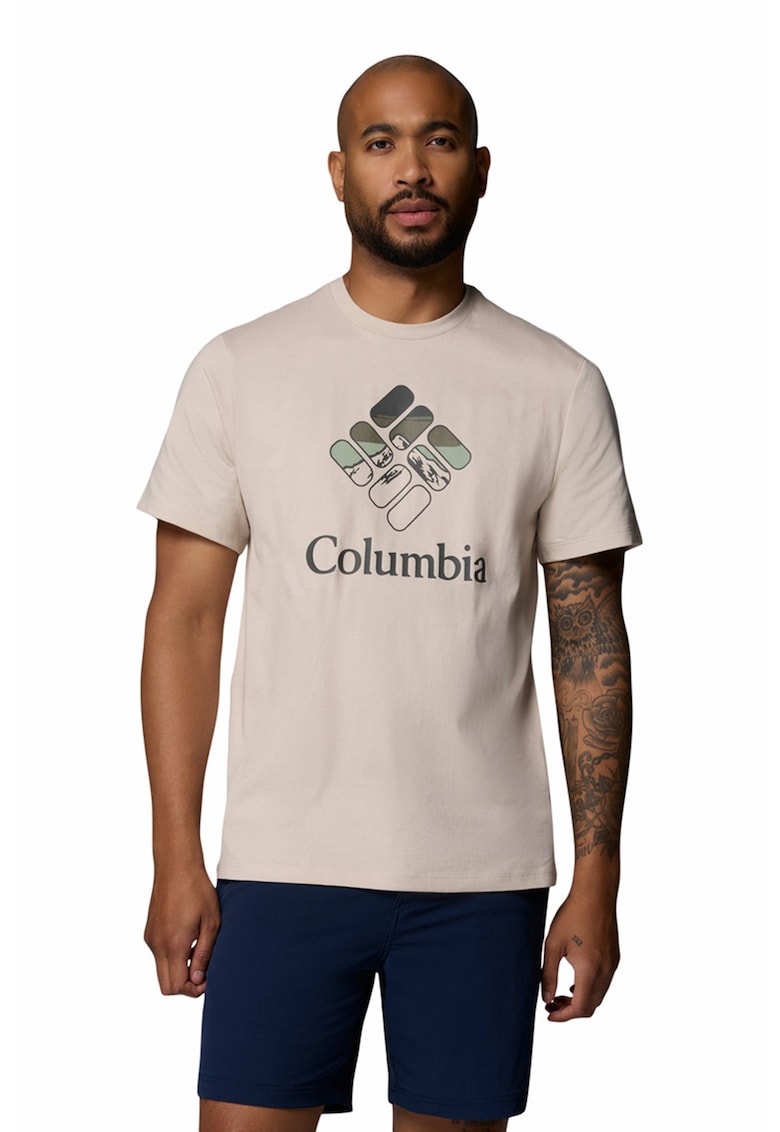 Tricou din bumbac organic cu imprimeu - Bej/Kaki