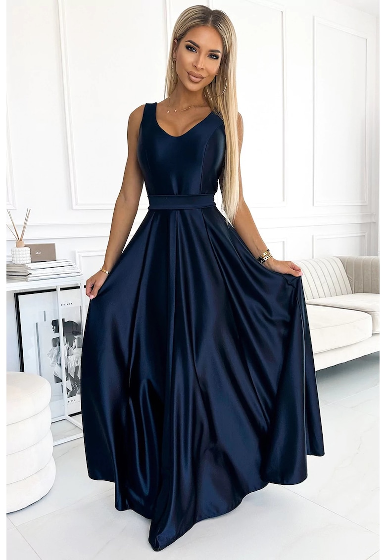 Rochie lungă maxi - decolteu V - bleumarin -