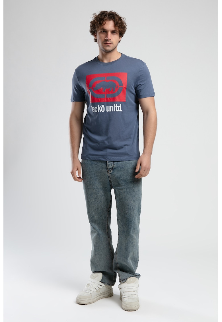 Tricou cu logo si decolteu la baza gatului - HARRIS - Negru - Bleumarin