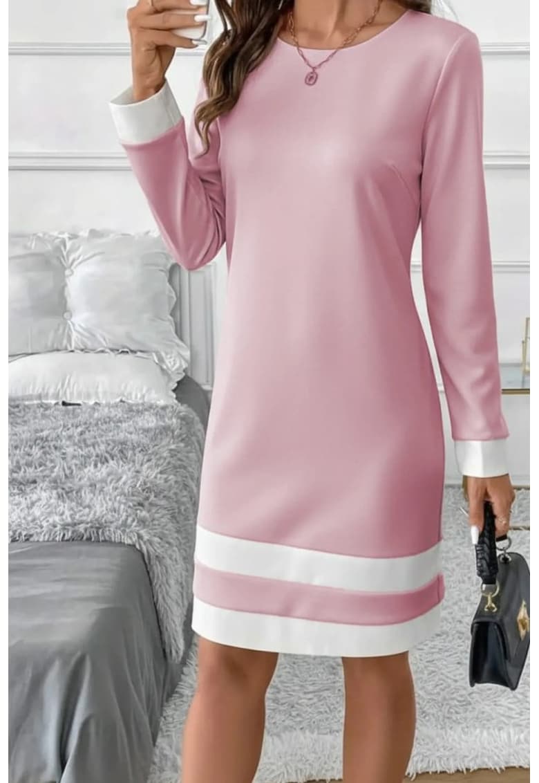 Rochie midi - model cu dungi - textil - Roz