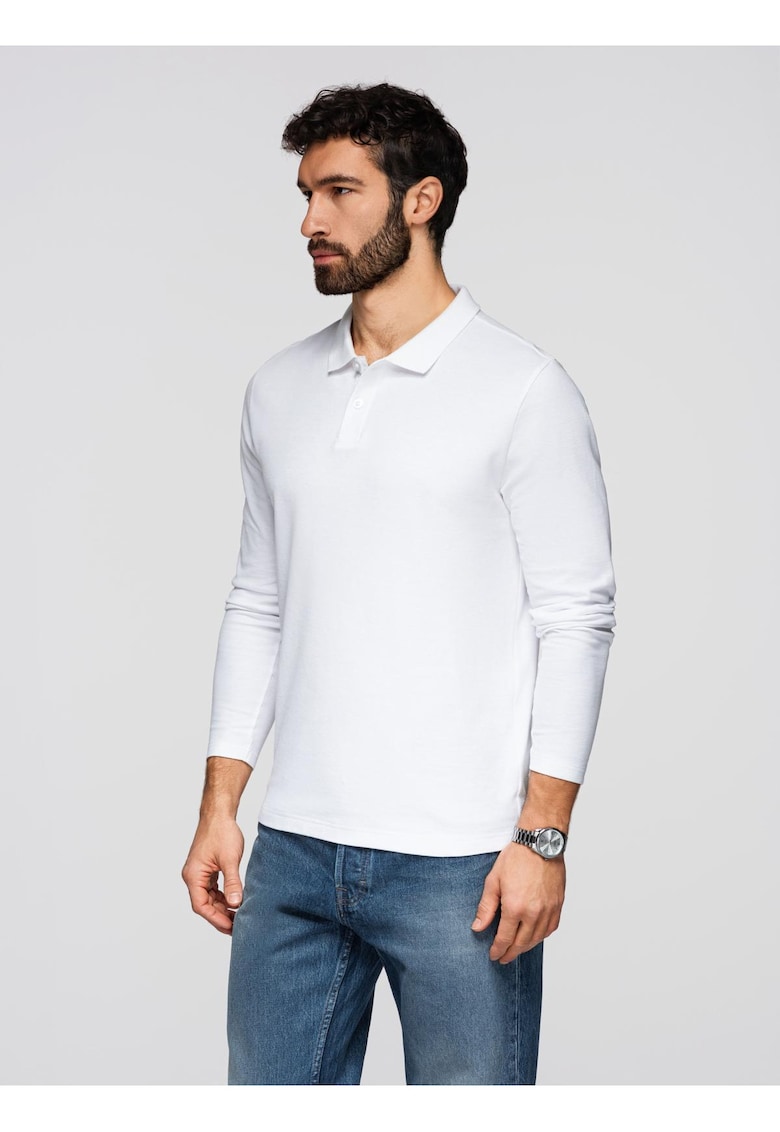 Bluza longsleeve cu guler polo OM-POBL-0162 - Alb