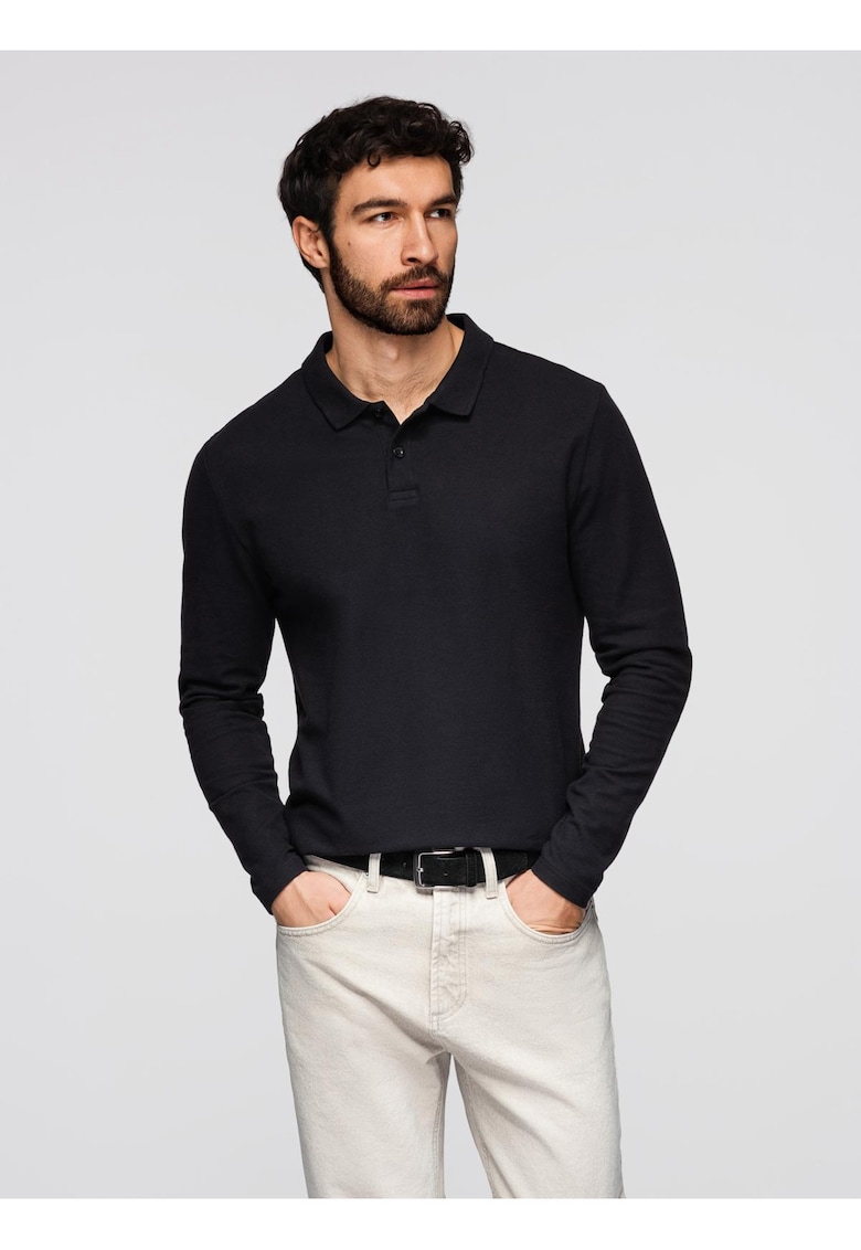 Bluza longsleeve cu guler polo OM-POBL-0162 - Negru