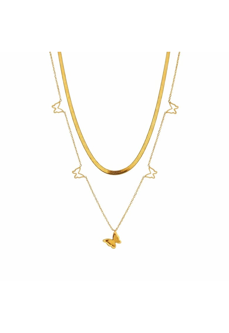 Colier auriu - in 2 straturi - din otel inoxidabil - suflat cu aur 18k - cu fluturasi - Stella C1