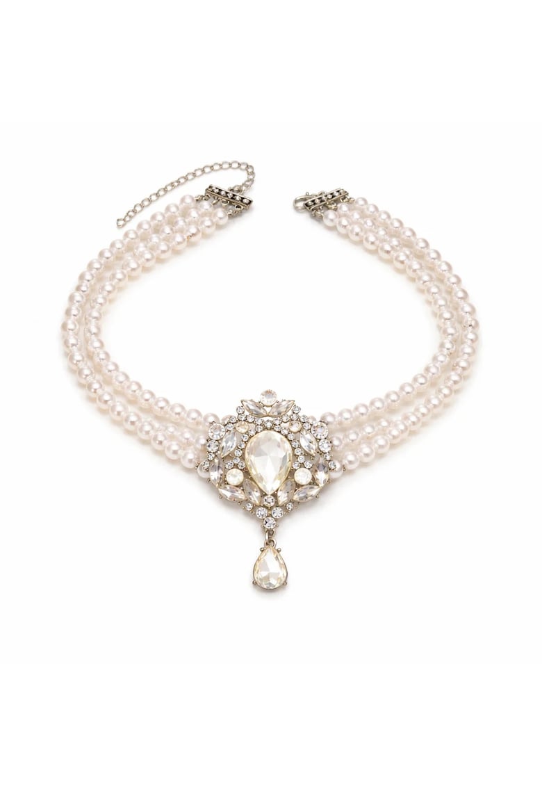 Colier choker - argintiu - masiv - cu pietre si perle - Osias C5