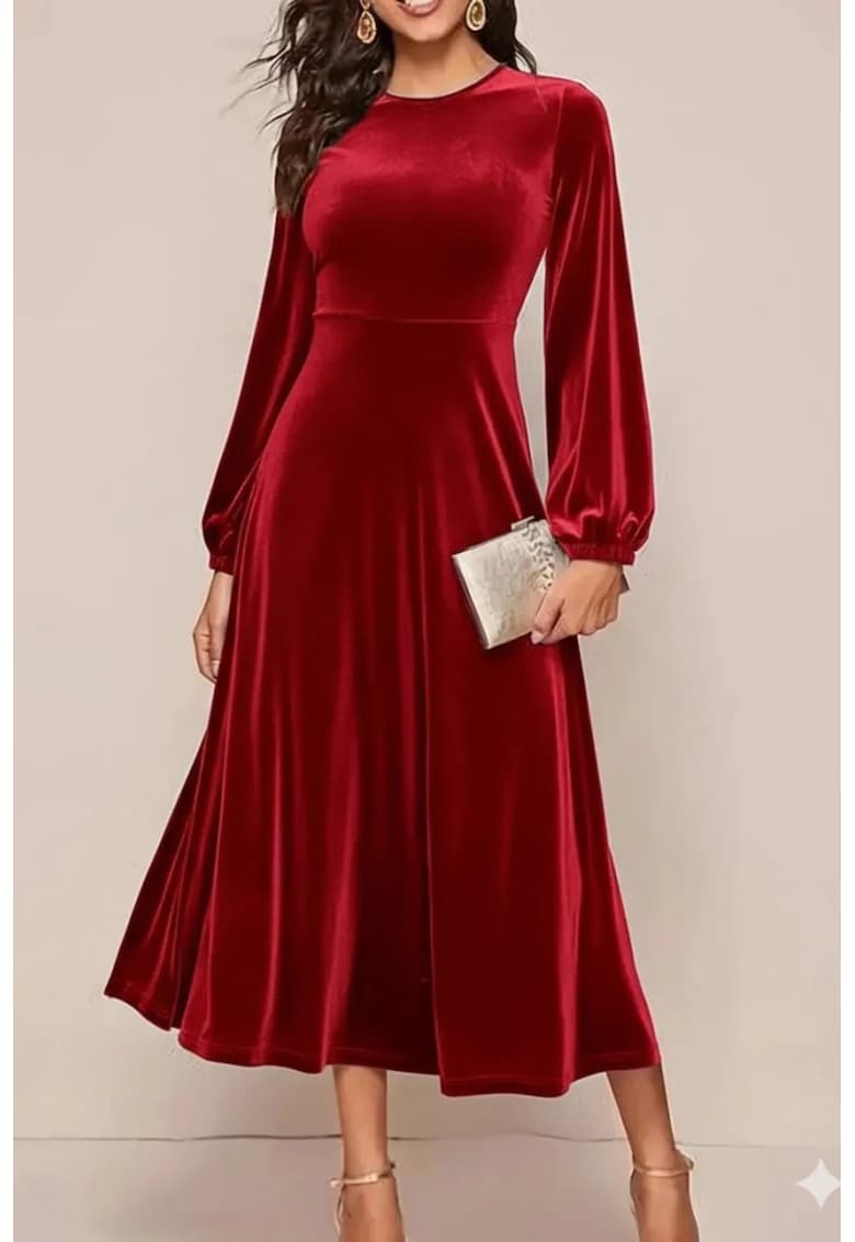 Rochie midi rosu - bumbac/poliester/elastan