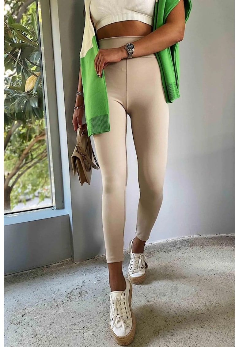 Colanti dama - talie inalta - slim fit - bej - bumbac