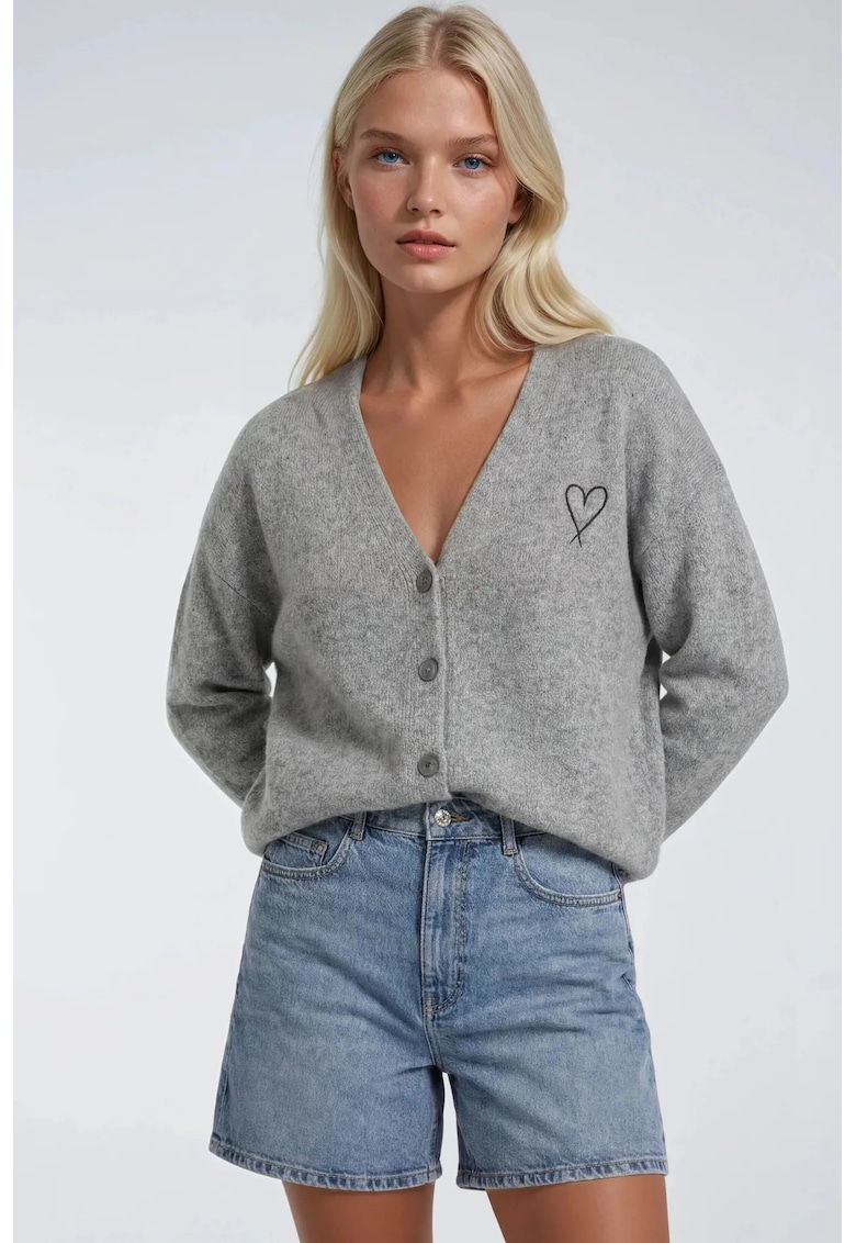 Cardigan dama - supradimensionat - gri - poliester/acril/lana - One Size