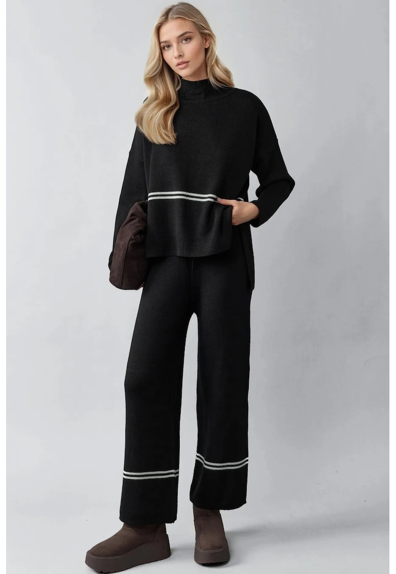 Compleu dama MY FASHION - tricot - model cu dungi - negru -