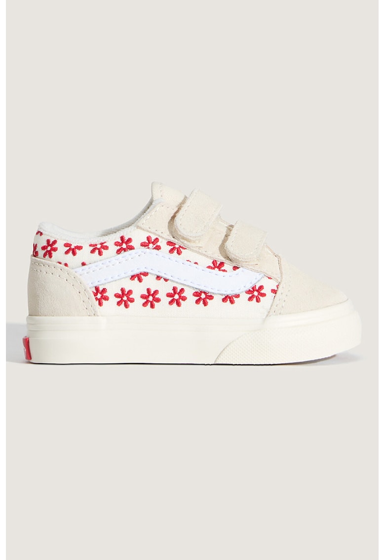 Tenisi din piele intoarsa cu model floral Old Skool - Bej inchis/Rosu cireasa