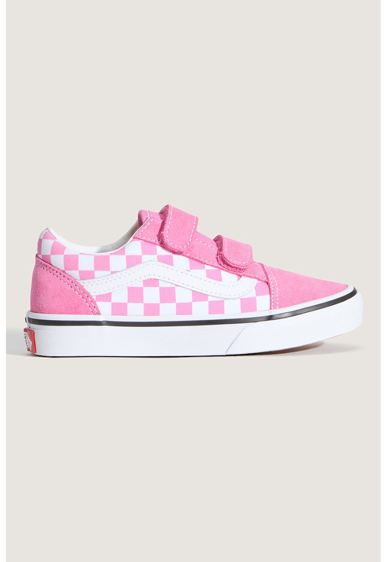 Tenisi low-cut cu garnituri din piele intoarsa si velcro Old Skool - Alb/Roz inchis