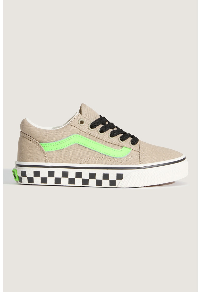 Tenisi low-cut cu logo contrastant Old Skool - Bej nisip/Verde electric