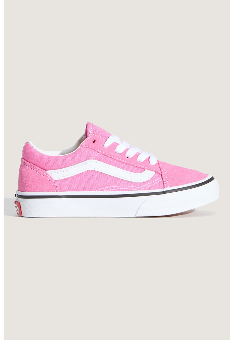 Tenisi low-cut cu garnituri din piele intoarsa Old Skool - Alb/Roz inchis