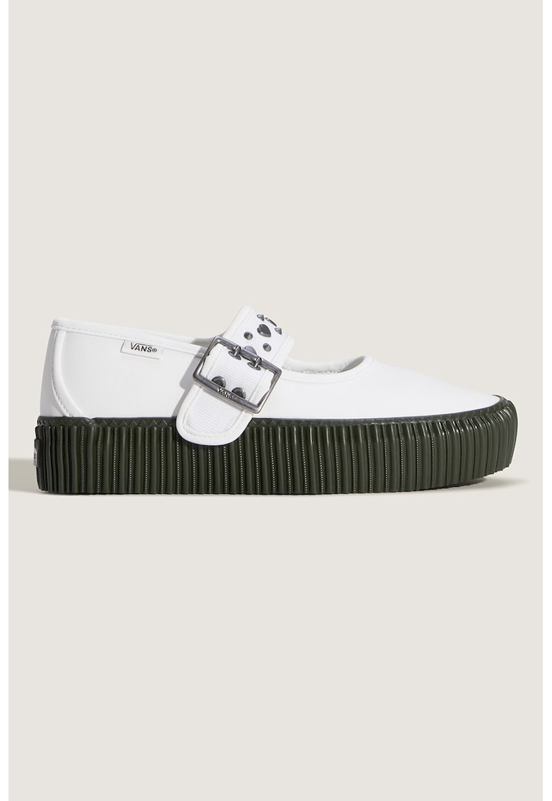 Balerini Mary Jane din piele ecologica Creeper - Alb/Kaki inchis
