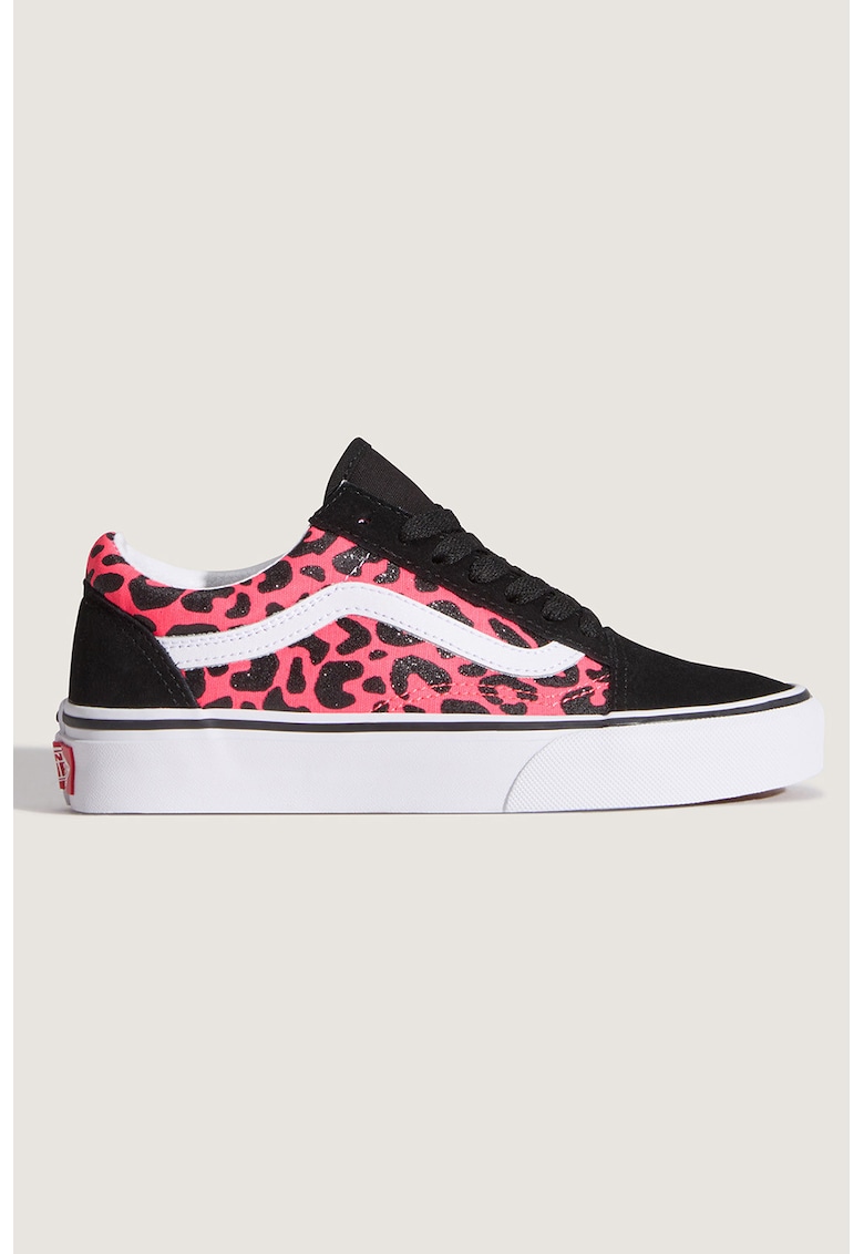 Tenisi din piele intoarsa si material textil cu animal print Old Skool - Negru/Fucsia