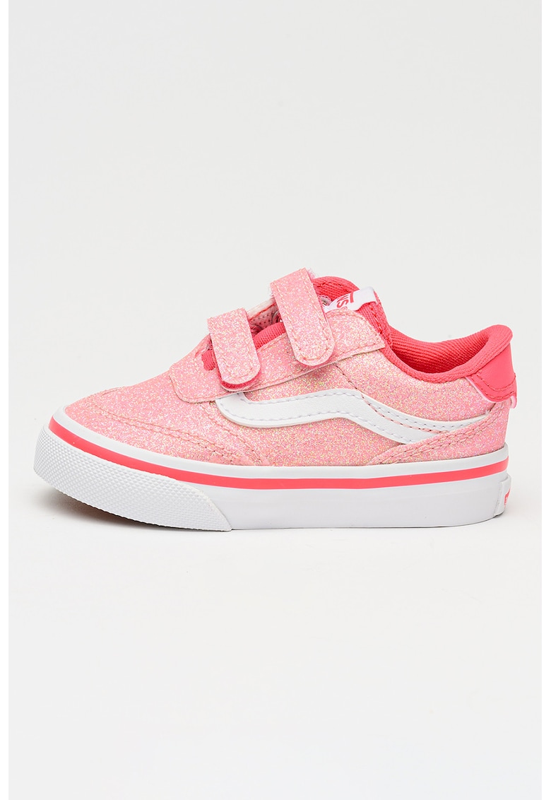 Tenisi Brooklyn cu inchidere velcro si piele intoarsa - Roz/Argintiu