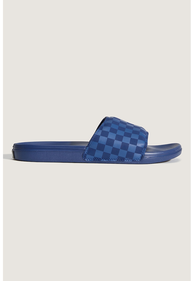 Papuci unisex cu model in carouri La Cosra - Albastru inchis/Albastru indigo