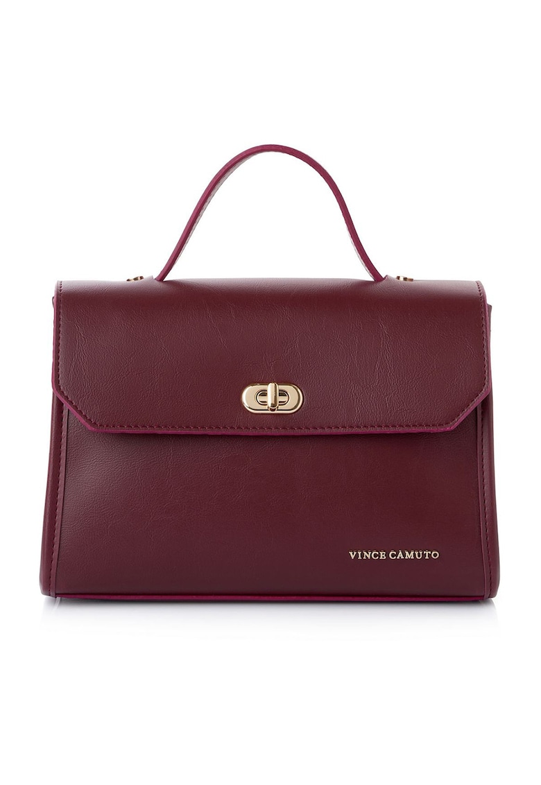 Geanta din piele ecologica cu maner si logo - Visiniu