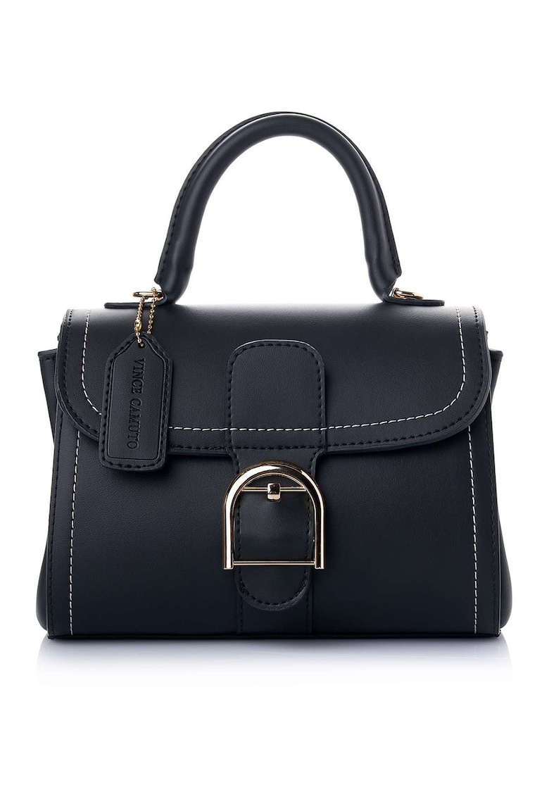 Geanta din piele ecologica cu maner si catarama metalica - Negru