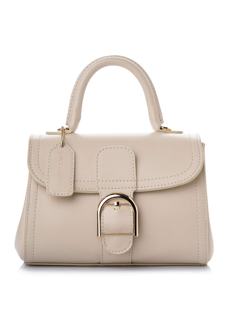 Geanta din piele ecologica cu maner si catarama metalica - Bej