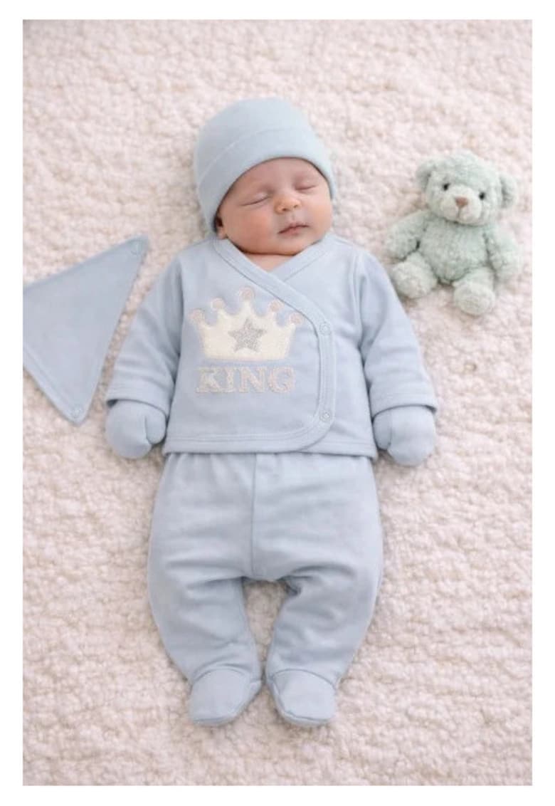 Set serde baby „king” – 5 piese din bumbac - Albastru
