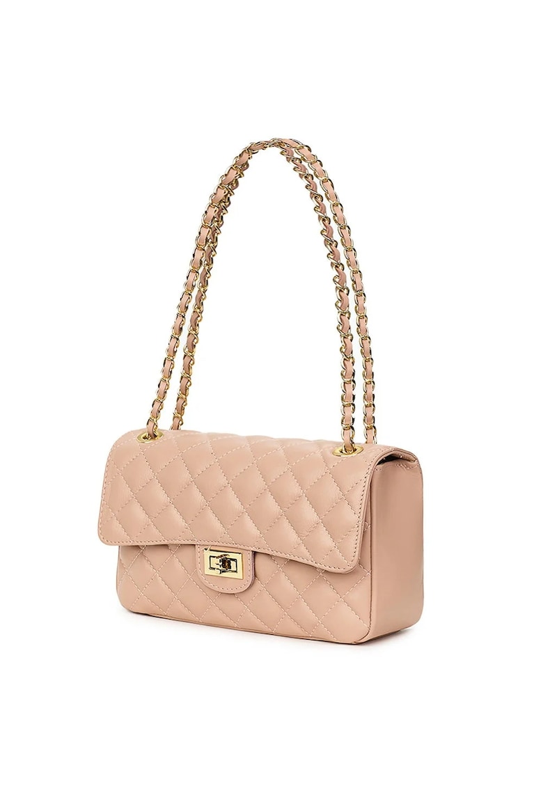 Poseta din piele matlasata Angela - Roz