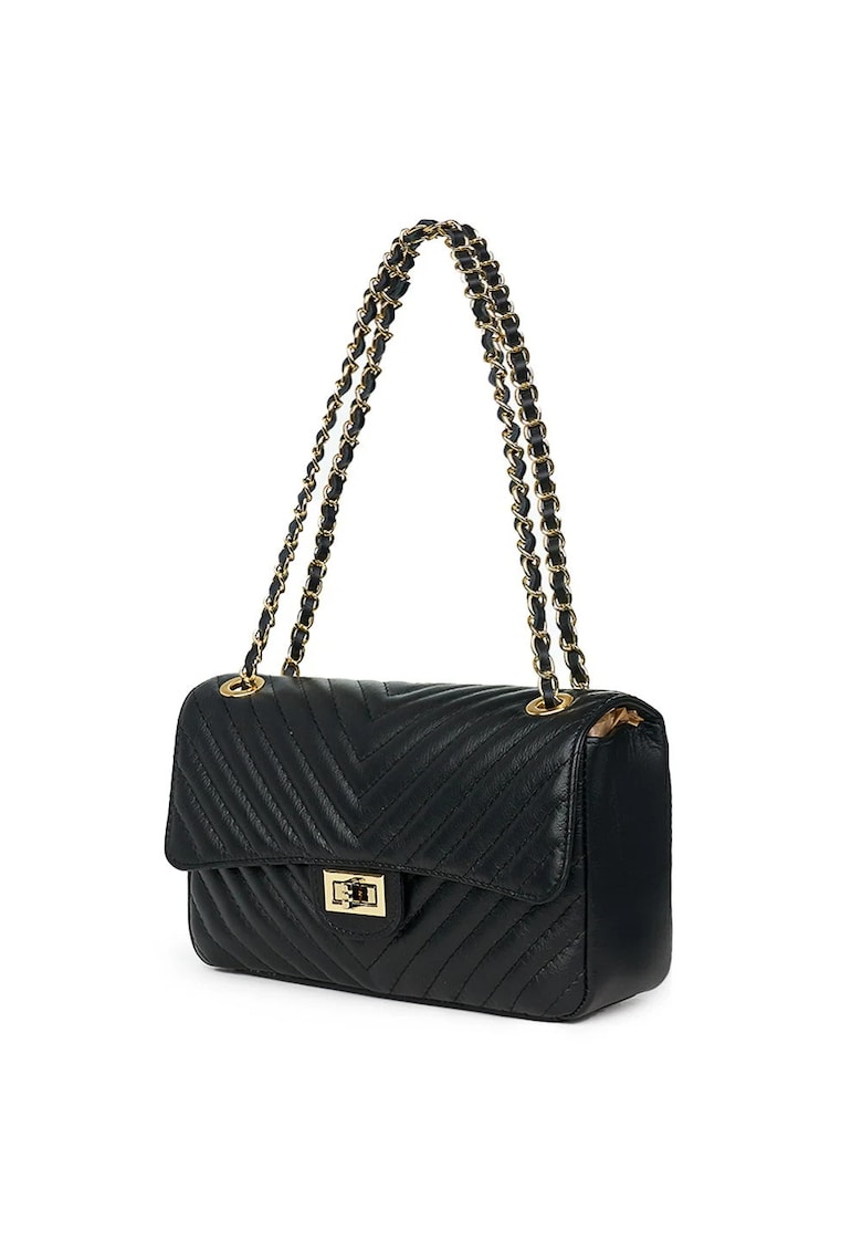 Poseta din piele matlasata Anna - neagră - 16x27x9cm - 3 compartimente - bretea de umăr