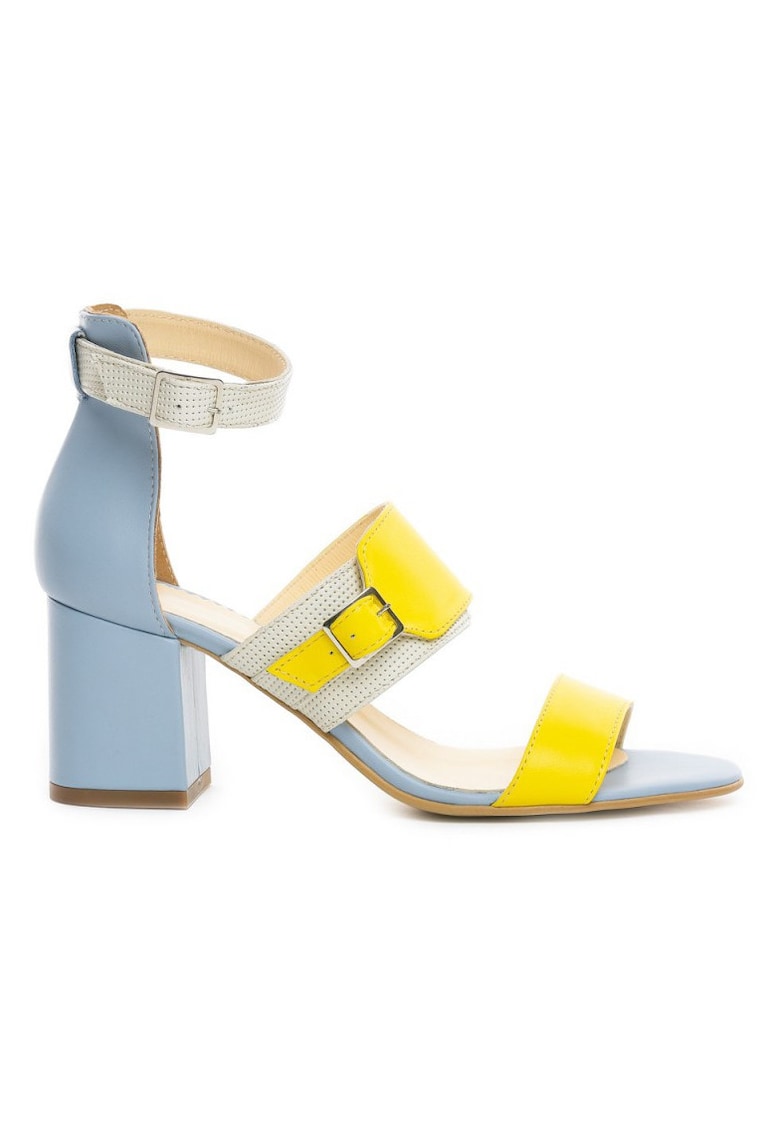 Sandale piele toc gros Strappy Blue Block