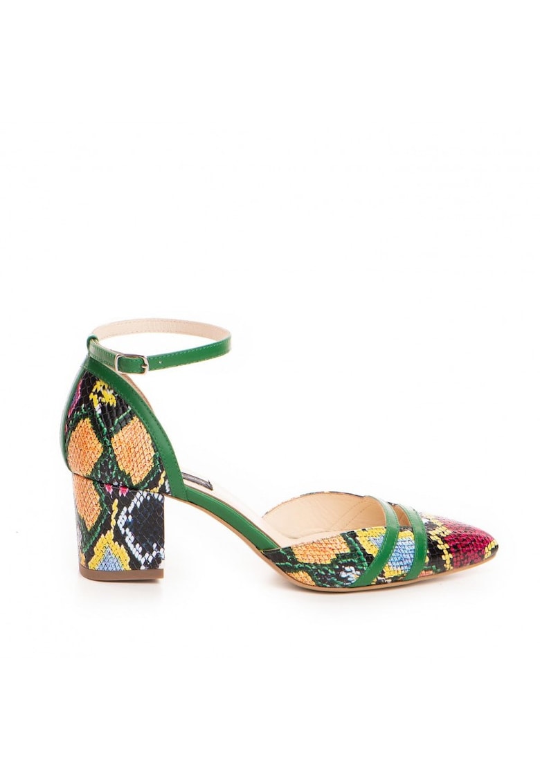 Pantofi cu toc gros piele Verde Adele