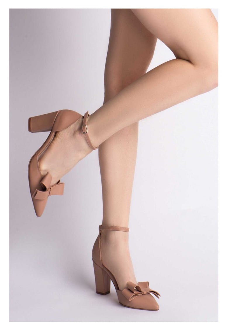 Pantofi Piele Naturala Dama Bej Urban cu funda