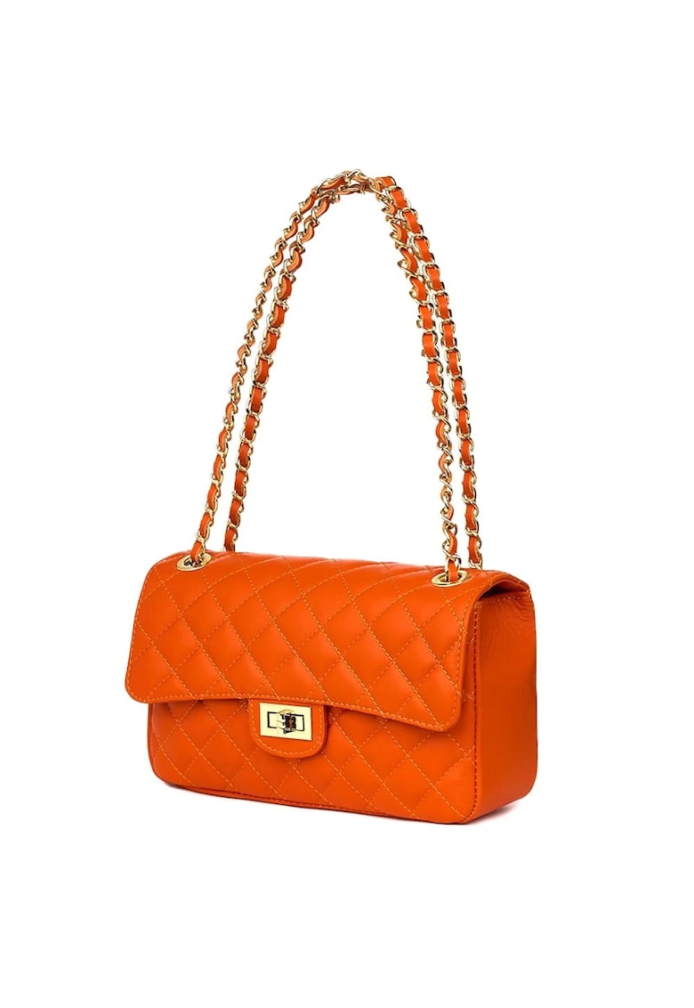 Poseta din piele matlasata Angela - Portocaliu