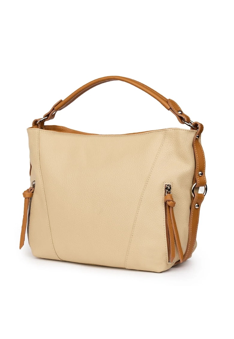 Geantă din piele naturală Samira crem/coniac - dimensiuni 27x38x10cm - cu două compartimente - purtare pe umăr sau în mână - 27x38cm