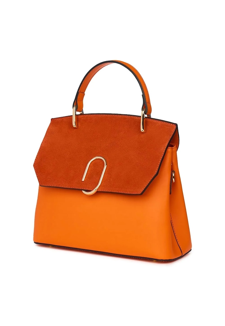 Posetă din piele naturală Ruby portocalie - 24x30x11cm - două compartimente - bretea reglabilă