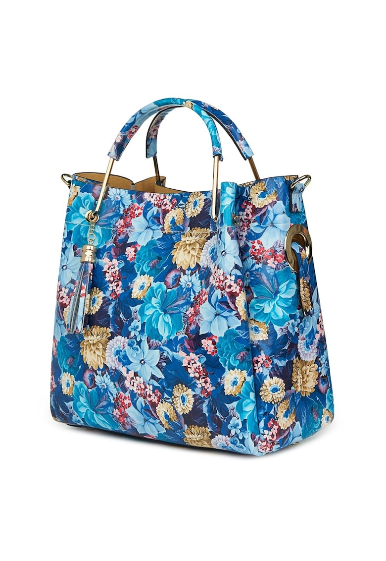 Geantă din piele naturală Fabiana cu model floral - 3 compartimente - flori - 32x32x15cm