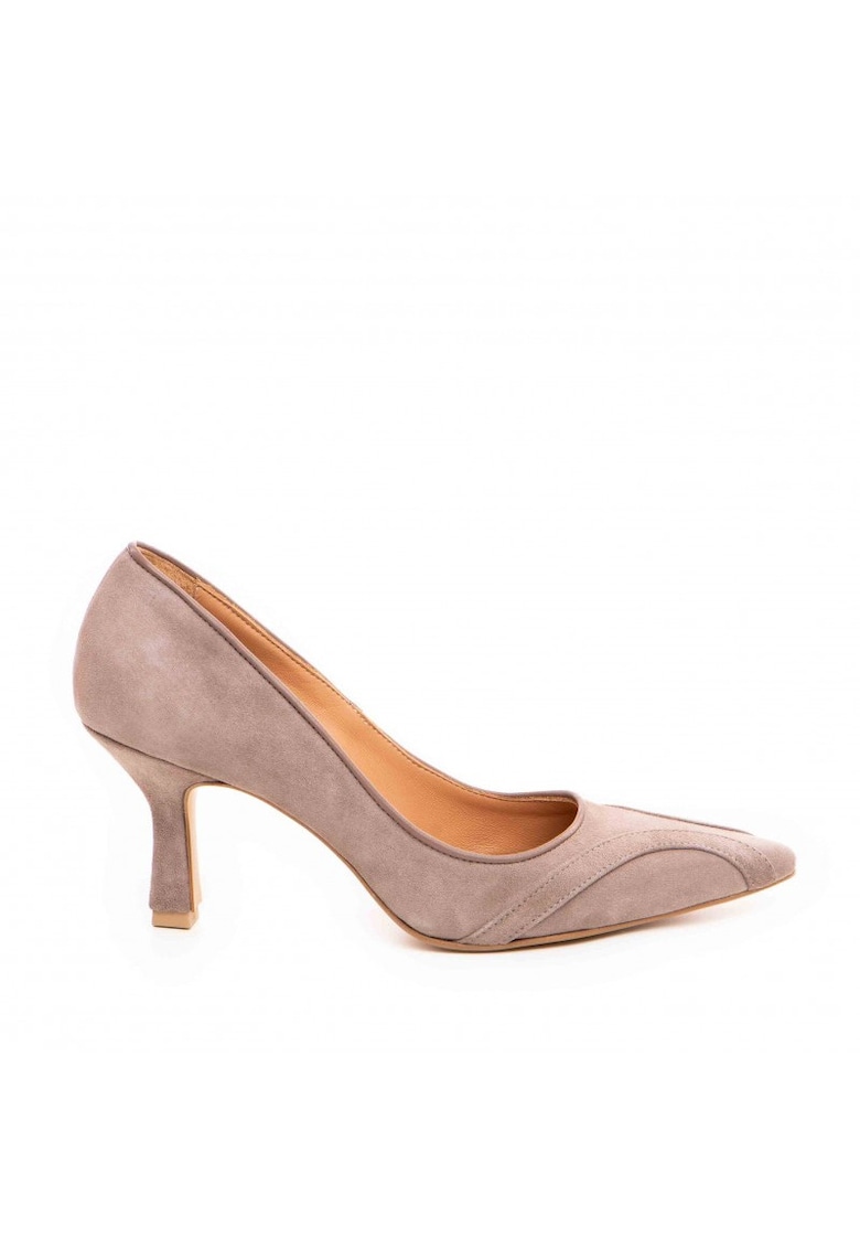 Pantofi stiletto piele naturala Grej Doja