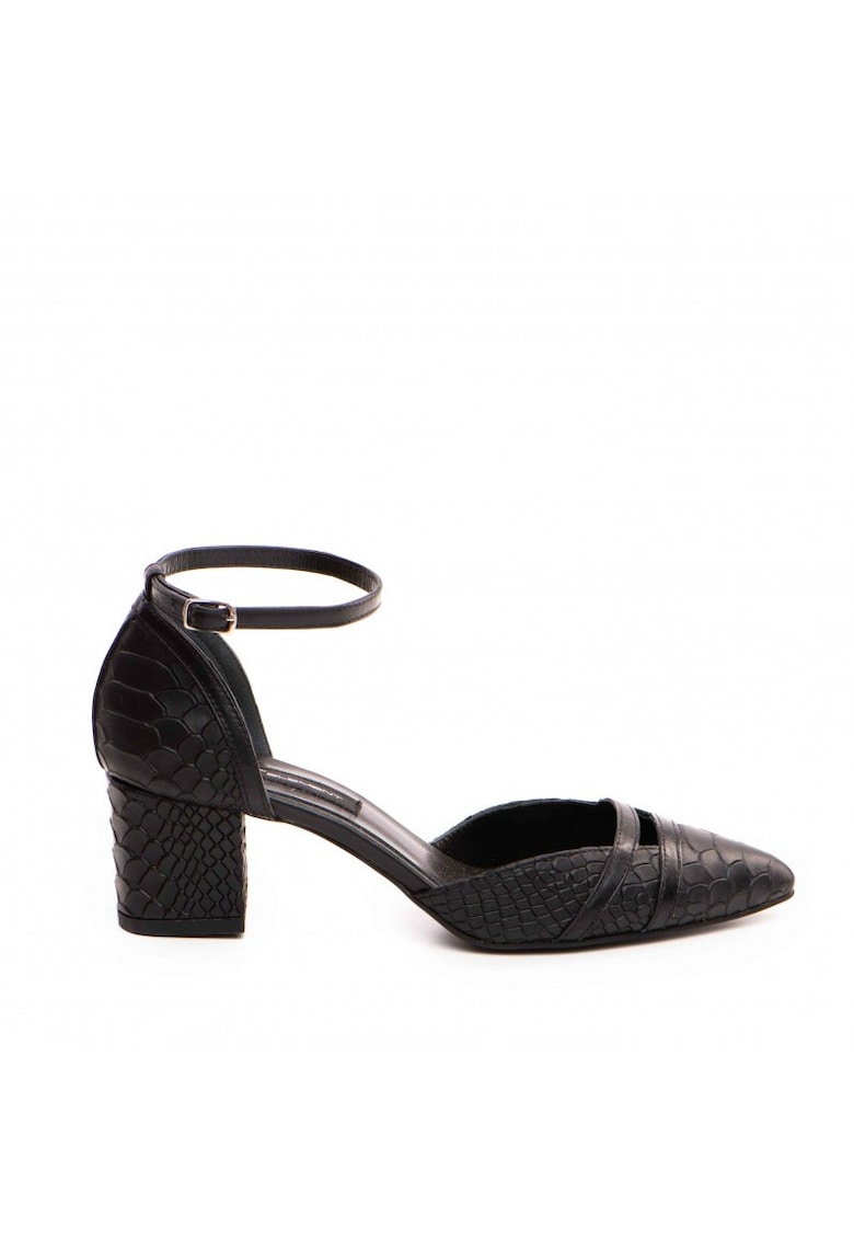 Pantofi cu toc gros piele Negru Adele