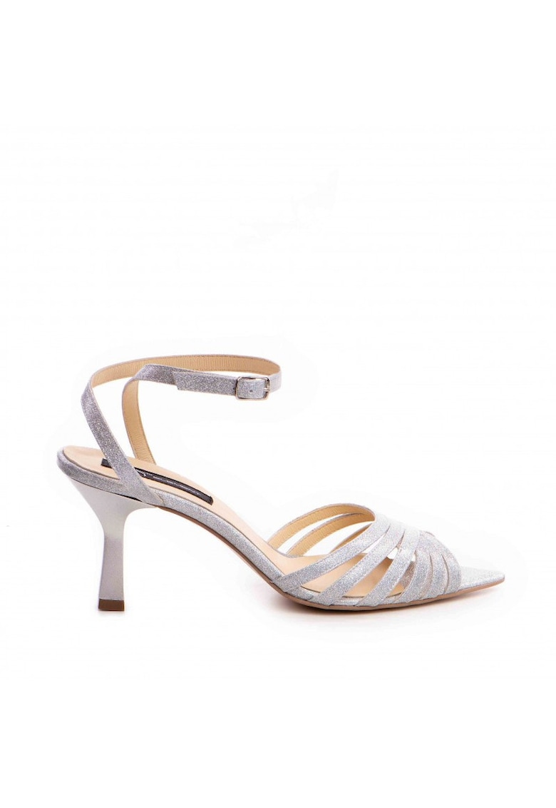 Sandale mireasa piele naturala Argintiu Glitter Selena