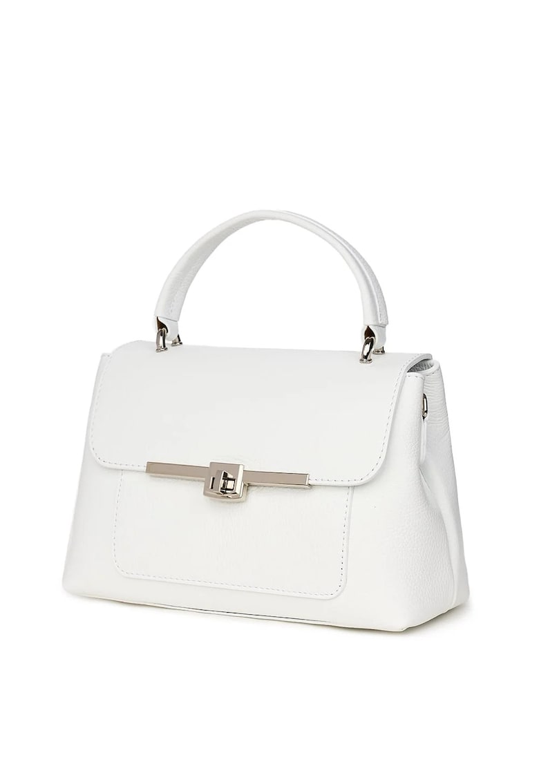 Posetă din piele naturală model Sierra - alb - 18x25x12cm - două compartimente