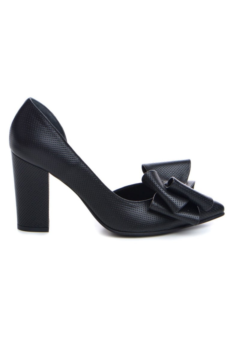 Pantofi cu toc gros piele Negru cu funda Cut