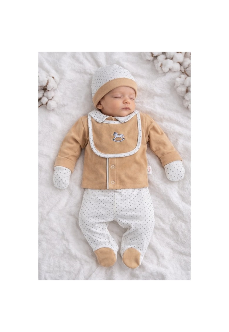 Set nou-nascut baiat 5 piese - bluza eleganta - pantaloni - caciulita - baveta - multicolor -