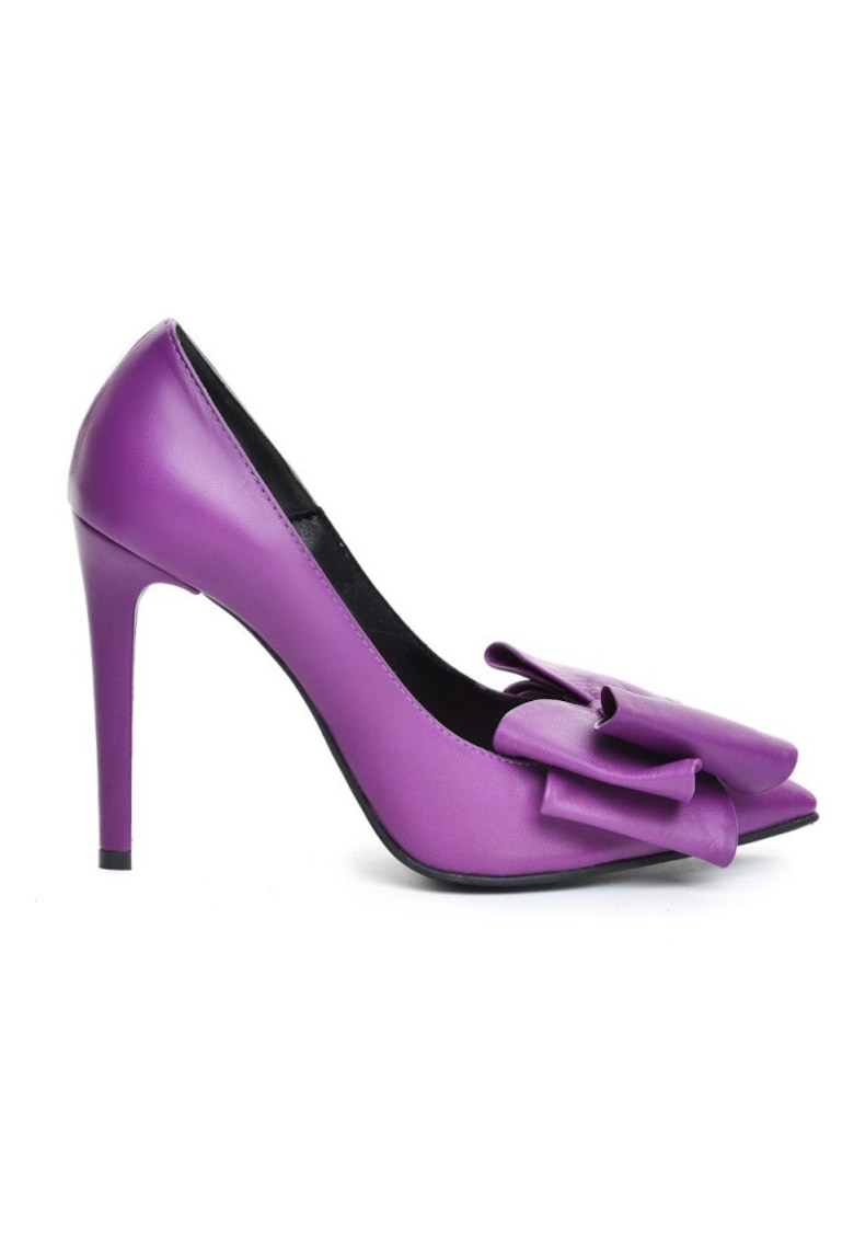 Pantofi stiletto piele naturala Mov cu funda